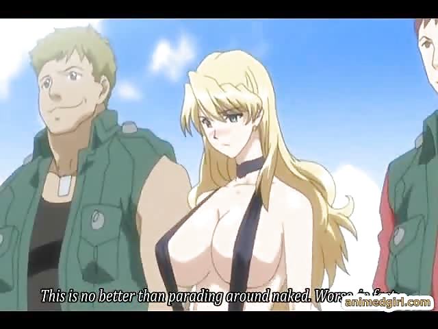 Busty anime gets squeezed her bigtits in the beach 